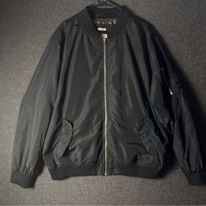 MOSSIMO MENS XL BLACK JACKET WATERPROOF FULL ZIP RIBBED CUFF POCKETS VARSITY